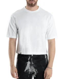 T-shirt Uomo Cropped Corta Boxy Fit Tinta Unita Bianco TS3004A