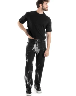T-shirt Uomo Cropped Corta Boxy Fit Tinta Unita Nero TS3010A