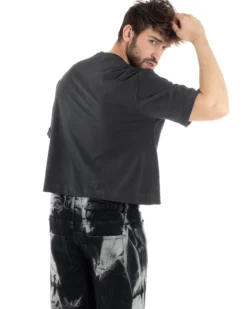 T-shirt Uomo Cropped Corta Boxy Fit Tinta Unita Piombo TS3005A