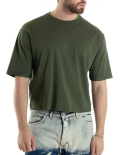 T-shirt Uomo Cropped Corta Boxy Fit Tinta Unita Verde TS3007A