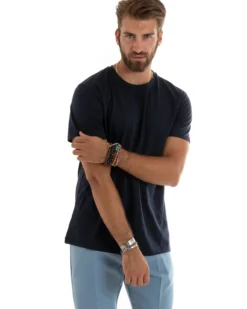 T-shirt Uomo Filo Di Scozia Basic Leggera Blu TS2977A