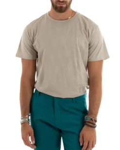 T-shirt Uomo Filo Di Scozia Basic Leggera Beige TS2978A