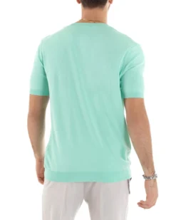 T-shirt Uomo Filo Maglia Scollo a V Verde Acqua TS2866A