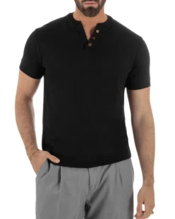 T-shirt uomo filo maglia scollo v serafino sottogiacca leggera nero GIOSAL-TS3223A