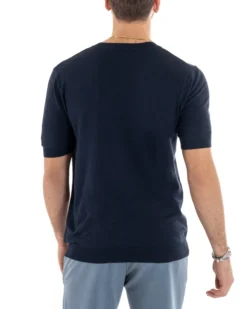 T-shirt Uomo Filo Maglia Scollo a V Blu TS2867A