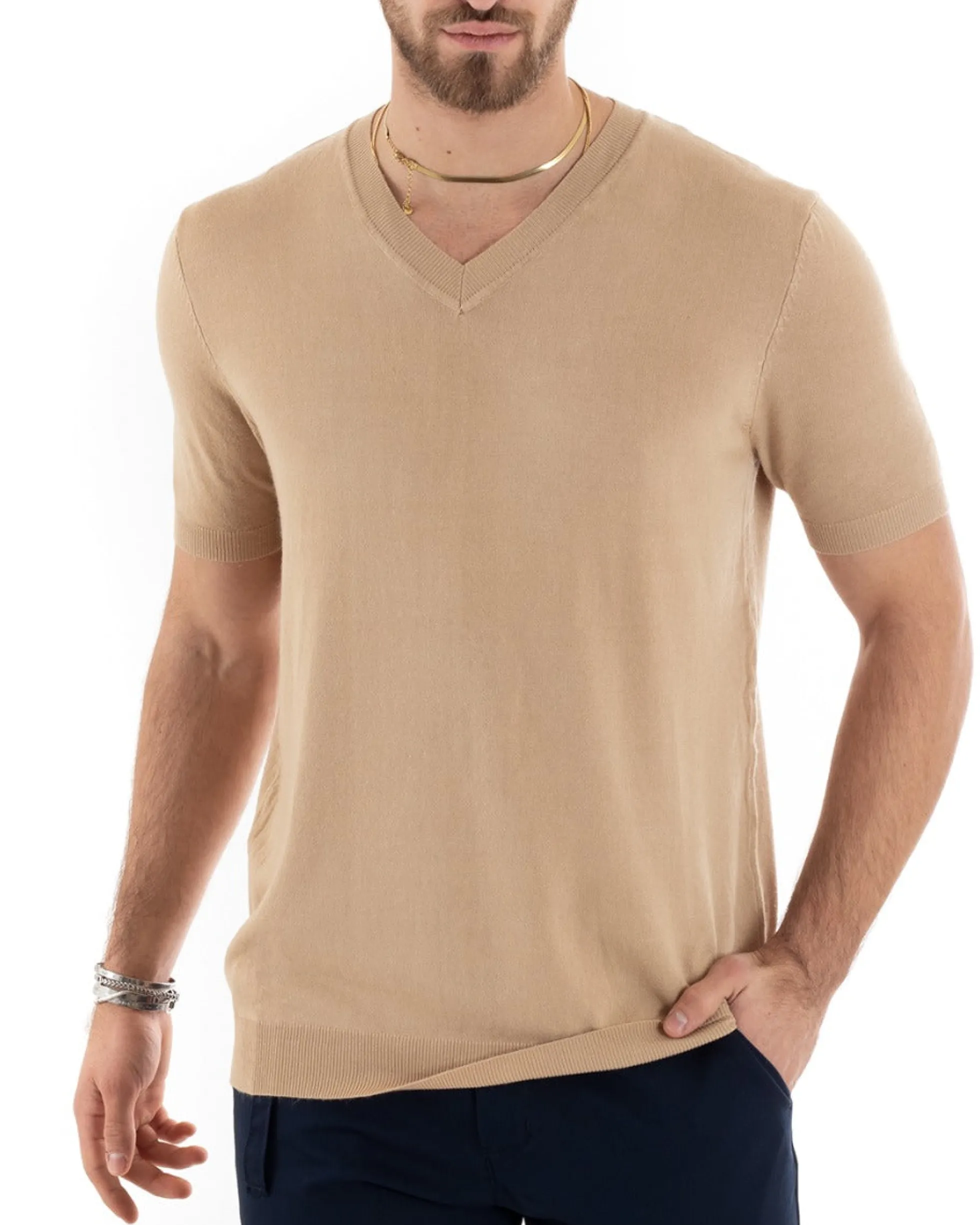 T-shirt Uomo Filo Maglia Scollo a V Camel TS2870A