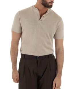 T-shirt uomo filo maglia scollo v serafino sottogiacca leggera beige GIOSAL-TS3221A