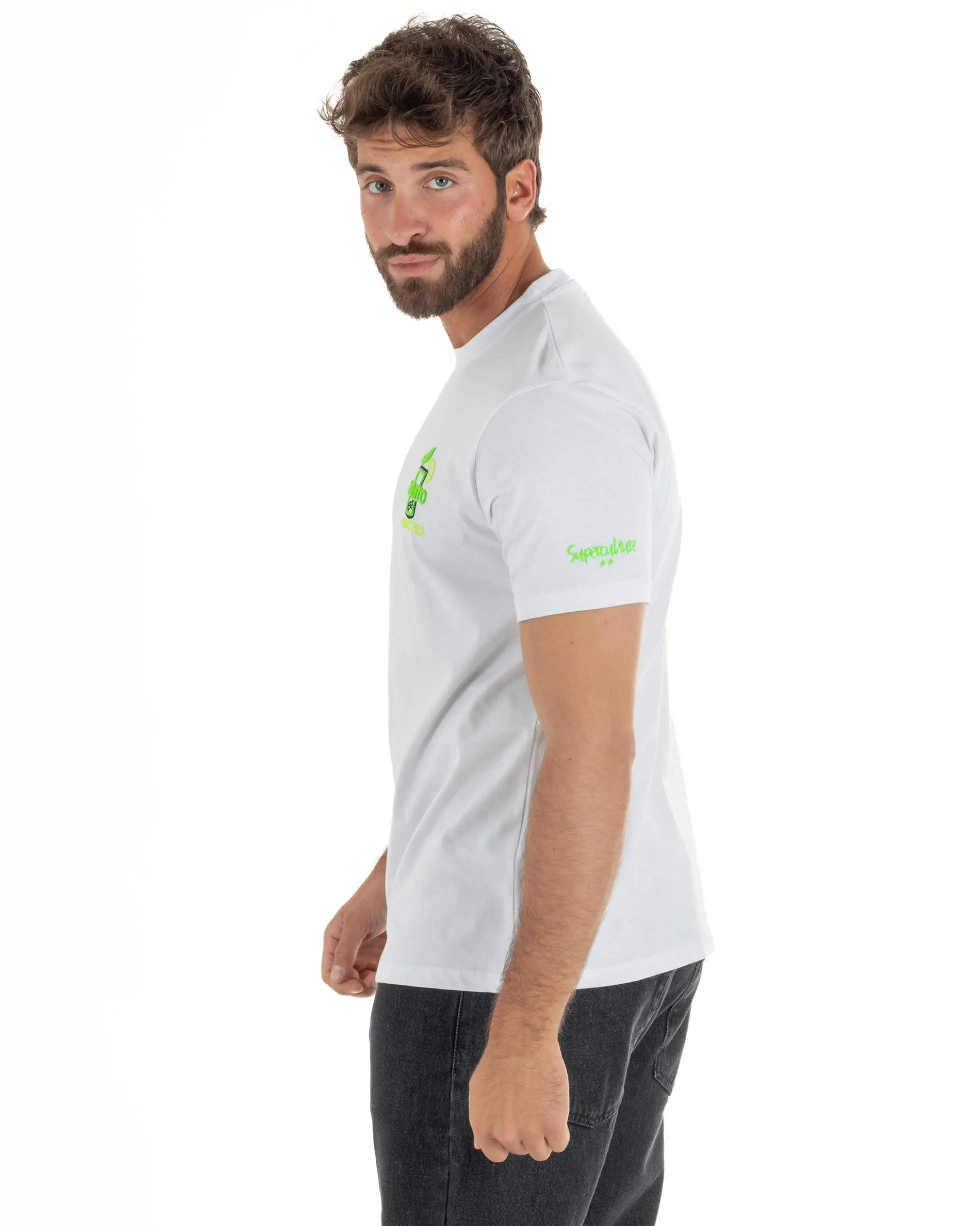 T-shirt uomo girocollo basic con ricamo Mojito Addicted leggera bianco SUPERCULTURE-A1843