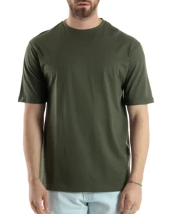 T-shirt Uomo Girocollo Basic Regular Fit Tinta Unita Verde TS3060A