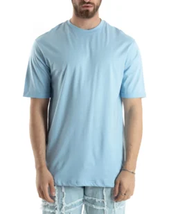 T-shirt Uomo Girocollo Basic Regular Fit Tinta Unita Celeste TS3062A