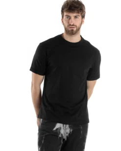 T-shirt Uomo Girocollo Basic Regular Fit Tinta Unita Nero TS3055A
