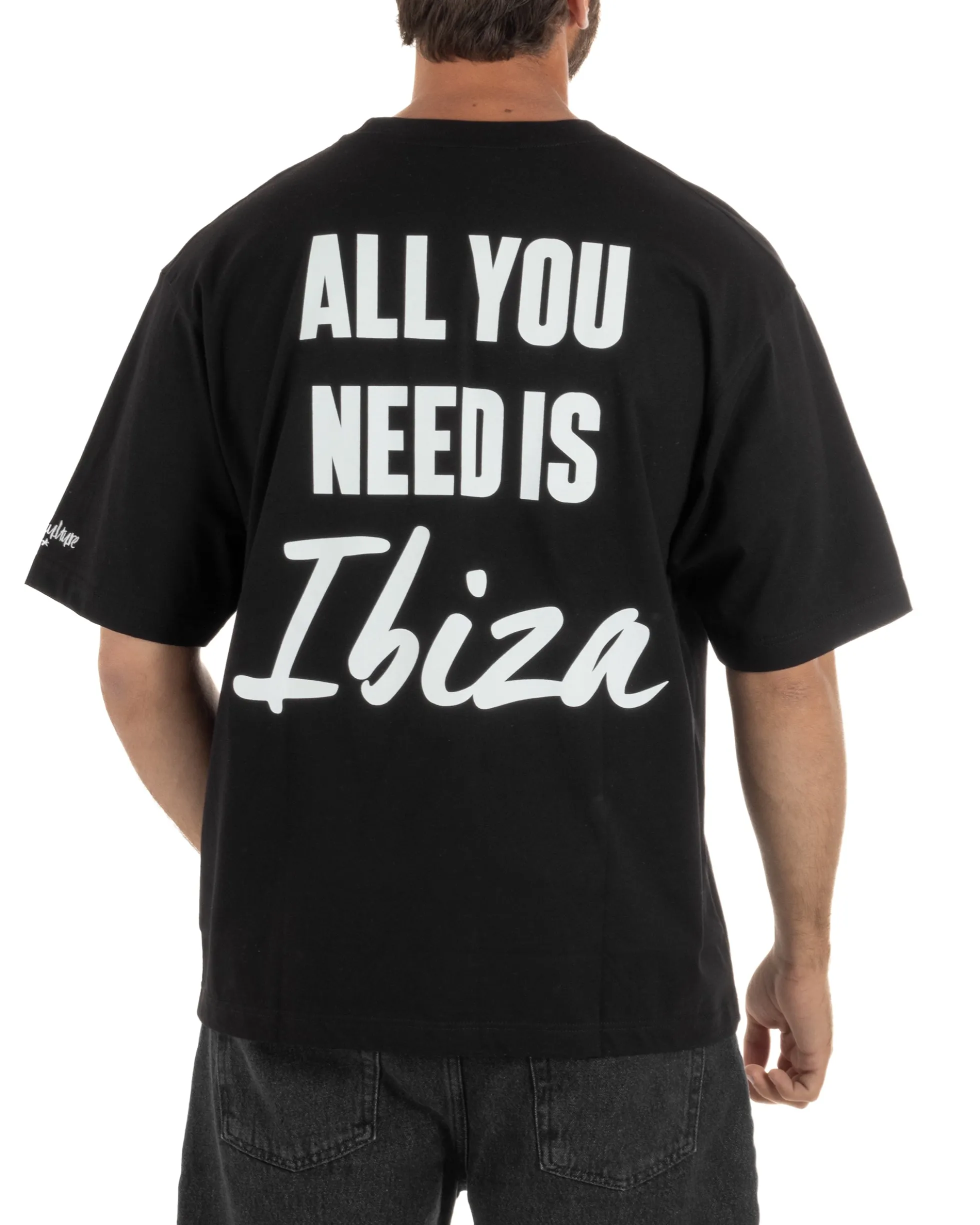 T-shirt uomo girocollo boxy fit stampa Ibiza basic nero SUPERCULTURE-A1969