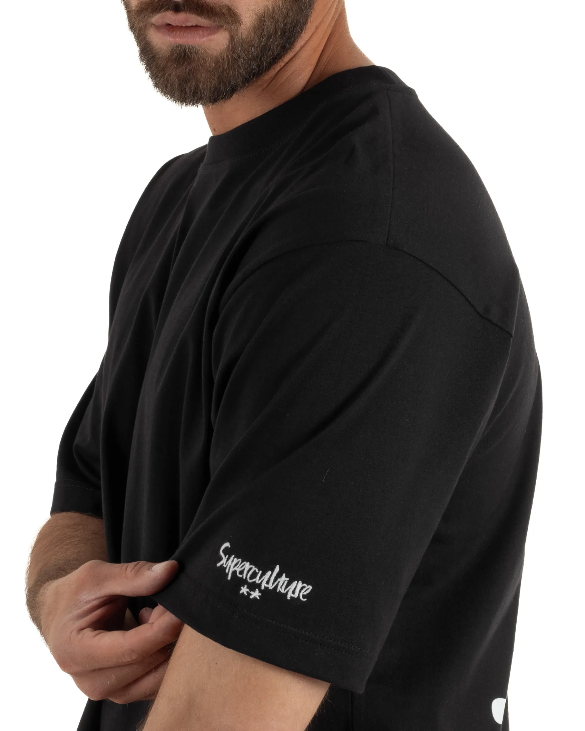 T-shirt uomo girocollo boxy fit stampa Ibiza basic nero SUPERCULTURE-A1969
