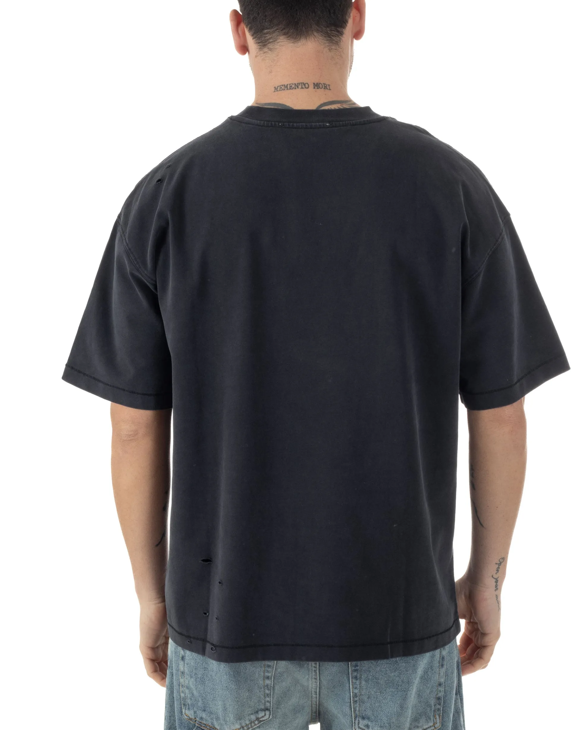 T-shirt Uomo Girocollo Con Rotture Cotone Slavato Tie Dye Maglia Basic Oversize Casual Nero GIOSAL-TS3105A