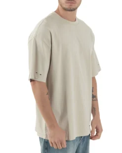 T-shirt Uomo Girocollo Con Rotture Cotone Slavato Tie Dye Maglia Basic Oversize Casual Beige GIOSAL-TS3106A