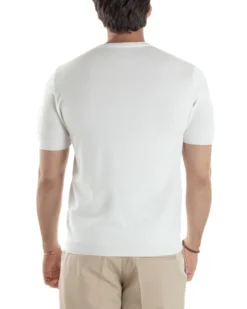 T-shirt uomo girocollo filo maglia sottogiacca casual basic tinta unita bianco GIOSAL-TS3154A