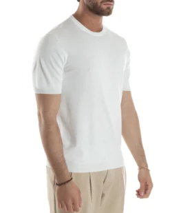 T-shirt uomo girocollo filo maglia sottogiacca casual basic tinta unita bianco GIOSAL-TS3154A