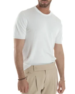T-shirt uomo girocollo filo maglia sottogiacca casual basic tinta unita bianco GIOSAL-TS3154A