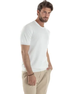 T-shirt uomo girocollo filo maglia sottogiacca casual basic tinta unita bianco GIOSAL-TS3154A