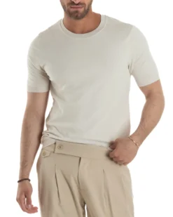 T-Shirt Uomo Girocollo Filo Maglia Sottogiacca Casual Beige TS3155A