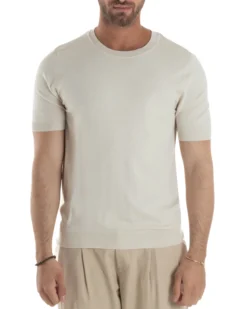 T-Shirt Uomo Girocollo Filo Maglia Sottogiacca Casual Beige TS3155A