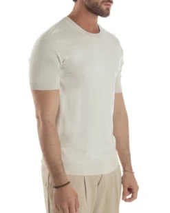 T-Shirt Uomo Girocollo Filo Maglia Sottogiacca Casual Beige TS3155A