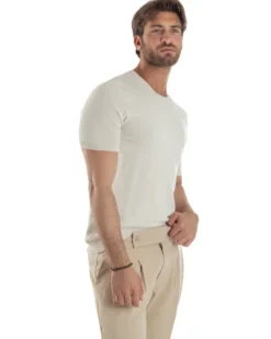 T-Shirt Uomo Girocollo Filo Maglia Sottogiacca Casual Beige TS3155A