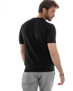 T-Shirt Uomo Girocollo Filo Maglia Sottogiacca Casual Nero TS3153A