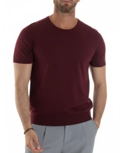 T-shirt uomo girocollo filo maglia sottogiacca casual bordeaux GIOSAL-TS3200A