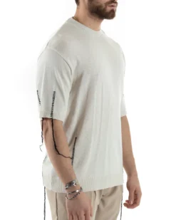 T-Shirt Uomo Girocollo Maglia In Filo Tinta Unita Beige GIOSAL-TS2990A