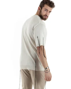 T-Shirt Uomo Girocollo Maglia In Filo Tinta Unita Beige GIOSAL-TS2990A