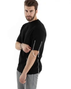 T-Shirt Uomo Girocollo Maglia In Filo Tinta Unita Nero GIOSAL-TS2991A
