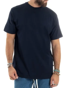 T-shirt Uomo Girocollo Mezze Maniche Cotone Premium Maglia Basic Casual Tinta Unita Blu GIOSAL-TS3084A