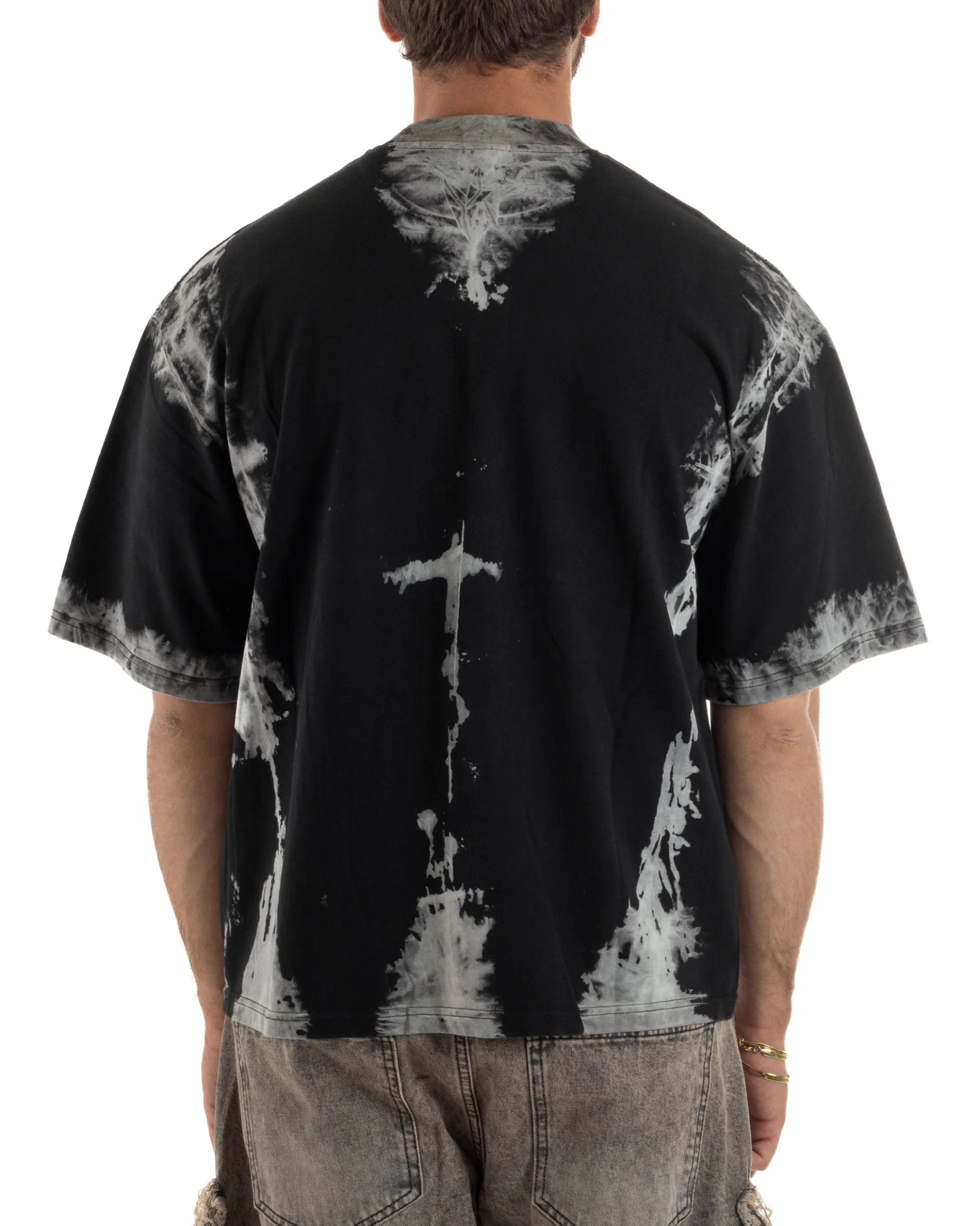 T-shirt uomo girocollo oversize fantasia tie-dye nero GIOSAL-TS3261A