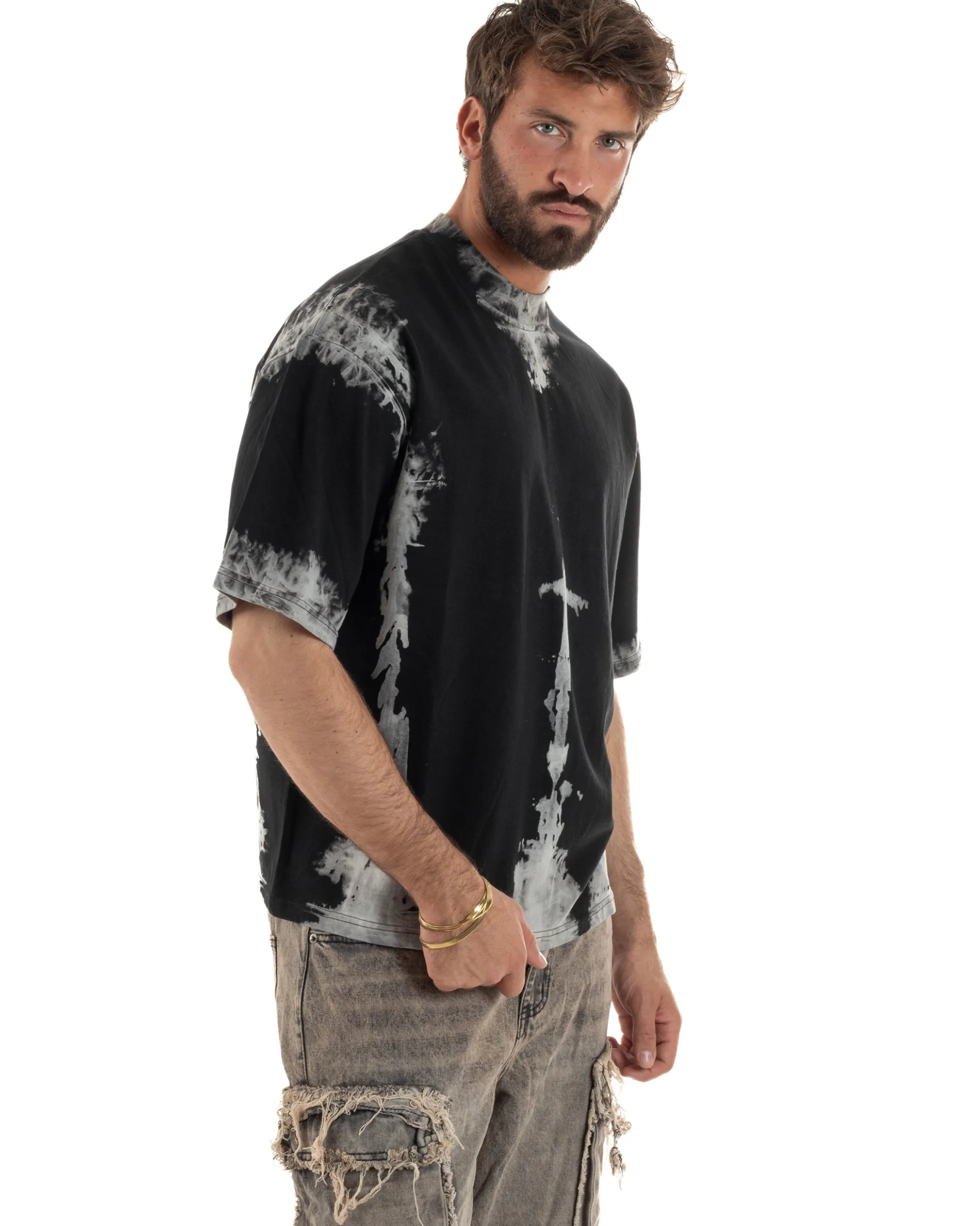 T-shirt uomo girocollo oversize fantasia tie-dye nero GIOSAL-TS3261A