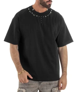 T-shirt uomo girocollo oversize borchie basic nero GIOSAL-TS3260A