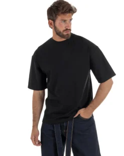 T-shirt uomo girocollo oversize streetwear stampa nero GIOSAL-TS3297A