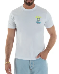 T-shirt uomo girocollo ricamo stampa gin tonic basic bianco SUPERCULTURE-A1839