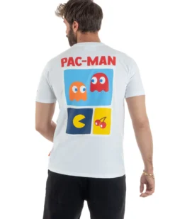 T-shirt uomo girocollo ricamo stampa pac man basic bianco SUPERCULTURE-A1981