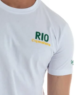 T-shirt uomo girocollo ricamo stampa rio basic bianco SUPERCULTURE-A1817