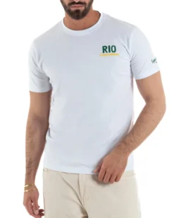 T-shirt uomo girocollo ricamo stampa rio basic bianco SUPERCULTURE-A1817