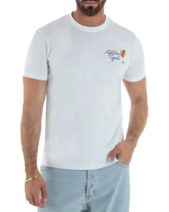 T-shirt uomo girocollo ricamo stampa spritz basic bianco SUPERCULTURE-A1901