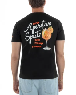 T-shirt uomo girocollo ricamo stampa spritz basic nero SUPERCULTURE-A1901