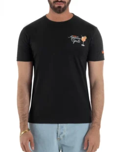 T-shirt uomo girocollo ricamo stampa spritz basic nero SUPERCULTURE-A1901