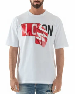 T-shirt uomo girocollo stampa basic bianco ICON IUT012