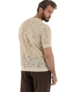 T-shirt uomo maglia traforata girocollo crochet jacquard panna BERNA M-261017