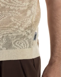 T-shirt uomo maglia traforata girocollo crochet jacquard panna BERNA M-261017