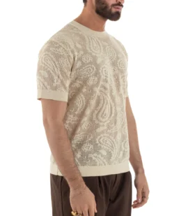 T-shirt uomo maglia traforata girocollo crochet jacquard panna BERNA M-261017