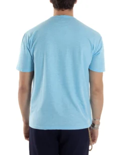 T-shirt Uomo Maniche Corte Viscosa Collo Serafino Maglia Con Bottoni Casual Azzurro GIOSAL-TS3037A