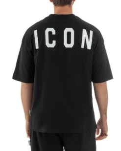T-shirt uomo mezzo collo stampa basic oversize gola alta nero ICON IUT008
